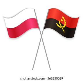 Polish and Angolan crossed flags. Poland combined with Angola isolated on white. Language learning, international business or travel concept.