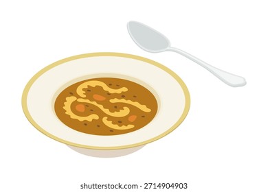 Polonês sopa tripe carne - ilustração vetorial isométrica desenhada à mão.