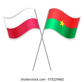 Polish and Burkinabe crossed flags. Poland combined with Burkina Faso isolated on white. Language learning, international business or travel concept.