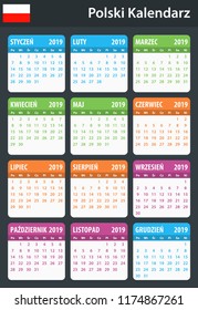 Polish Calendar for 2019. Scheduler, agenda or diary template. Week starts on Monday