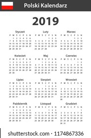 Polish Calendar for 2019. Scheduler, agenda or diary template. Week starts on Monday