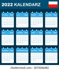 Polish Calendar for 2022. Scheduler, agenda or diary template. Week starts on Monday