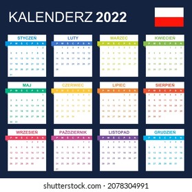 Polish Calendar for 2022. Scheduler, agenda or diary template. Week starts on Monday