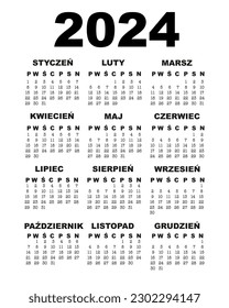 Polish calendar for 2024. Translation: Calendar for 2024 in Polish. The week starts on Monday. vertical editable vector template. A4, A3.