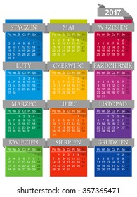 Polish calendar for year 2017, week starts on Monday