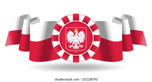 Polish Coat of Arms on National Flag. Editable Vector Illustration. Vector EPS and High Resolution JPG Files Include