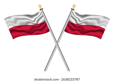 Polish crossed flags on isolated background, vector illustration. Two crossed national flags of Poland.