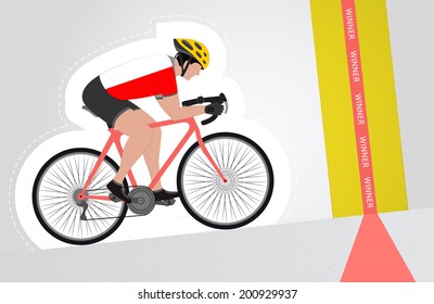Polish cyclist riding upwards to finish line vector isolated illustration