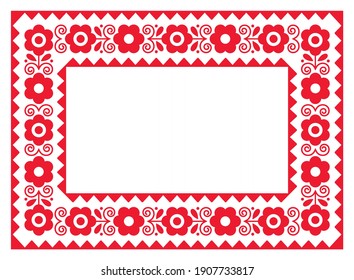 Polish  decorative floral folk art rectangle frame vector design, perfect for greeting card or wedding invitation. Retro Slavic border or frame with flowers, pattern inspired by embroidery from Poland
