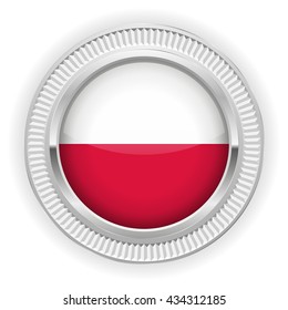 Polish flag buttons with silver border on white background