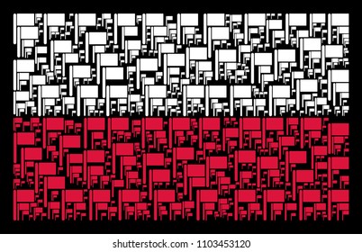 Polish Flag composition composed with flag pictograms. Flat vector flag symbols are united into conceptual Poland flag collage on a black background. Designed for political and patriotic doctrines.