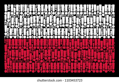 Polish Flag concept organized with exclamation sign elements. Flat vector exclamation sign icons are arranged into geometric Polish flag illustration on a black background.