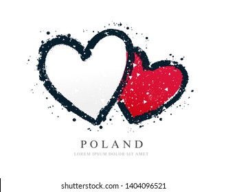 Polish flag in the form of two hearts. Vector illustration on white background. Brush strokes drawn by hand. Independence Day in Poland.