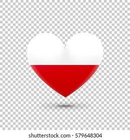 Polish Flag Heart Icon on Transparent Background. Vector illustration