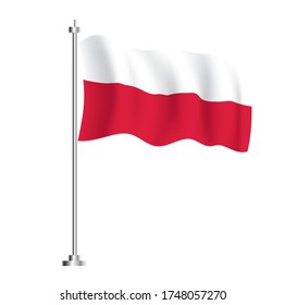 Polish Flag. Isolated Wave Flag of Poland Country. Vector Illustration.