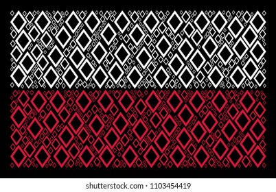 Polish Flag mosaic formed of contour rhombus design elements. Flat vector contour rhombus icons are composed into mosaic Polish flag collage on a black background.