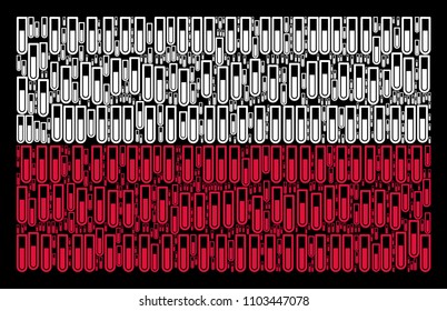 Polish Flag mosaic organized of test tube design elements. Flat vector test tube symbols are arranged into geometric Polish flag composition on a black background.
