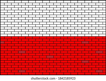Polish flag on brick wall background. Poland. Vector Illustration.