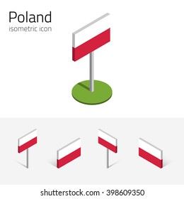 Polish flag (Republic of Poland), vector set of isometric flat icons, 3D style, different views. Editable design elements for banner, website, presentation, infographic, poster, card, collage. Eps 10