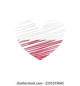 Polish flag in the shape of heart isolated on white background. Flag of Poland. Vector illustration.