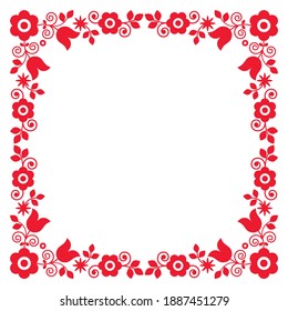 Polish floral folk art square frame vector design, perfect for greeting card or wedding invitation. Retro floral Slavic border of frame inspired by old embroidery Lachy Sadeckie from Poland