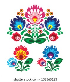 Polish floral folk embroidery pattern - wycinanka, wzory ?owickie