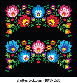 Polish floral folk embroidery patterns for card on black