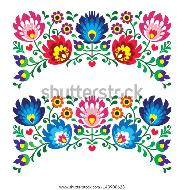 カード用ポーランド花柄の民間刺繍柄 ワイシナンカ ウゾリー オウィッキー のベクター画像素材 ロイヤリティフリー