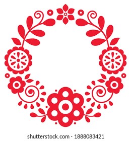 Polish floral vector folk art mandala pattern  inspired by retro embroidery Lachy Sadeckie - bohemian pattern. Round ornament with flowers and leaves, old ethnic design from mountains in Poland 
 
	