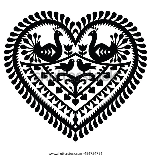 Polish Folk Art Heart Pattern Valentines Stock Vector (Royalty Free ...