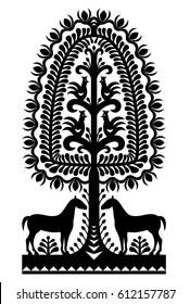 Polish folk art pattern Wycinanki Kurpiowskie in black - Kurpie Papercuts