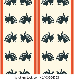 Polish folk art seamless vector pattern based on paper cutouts depicting roosters. Vector.
