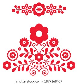 Polish folk art vector design elements inspired by floral embroidery Lachy Sadeckie from Nowy Sacz in Poland. Traditional Slavic pattern set with flowers, and perfect for greeting card or invitation