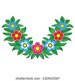Polish folk art vector floral design - Zalipie decorative pattern with flowers and leaves - half round wreth
	
Retro folk composition inspired by traditional patterns from Poland, Zalipie village 