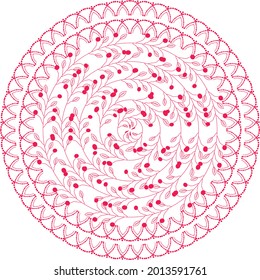 Diseño de tarjetas de felicitación de vectores de arte folclórico polaco con diseño de mandala floral en color rosa inspirado en el antiguo bordado tradicional polaco Lachy Sadeckie - patrón bohemiano. Decoración monocromática