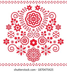 Polish folk art vector pattern inspired by traditional highlanders embroidery Lachy Sadeckie - retro floral design. Cute red ornament with flowers, old ethnic design from mountains in Poland 