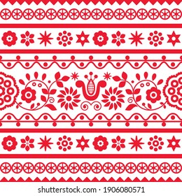 Vector de arte folclórico polaco patrón retro de bordado sin fisuras con flores inspiradas en diseños de bordado Lachy Sadeckie - adorno de impresión textil o de tela. Diseño floral eslavo repetitivo rojo y blanco