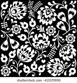 Polish folk art white pattern on black - Wzory Lowickie, Wycinanki 