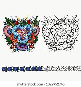 Polish folk ornament, decoration design on Cup, clothes floral design flowers