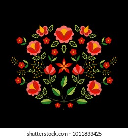 Polish folk pattern vector. Floral ethnic ornament. Slavic eastern european print. Square flower design for bohemian silk scarf, boho pillow case, fashion clothing embroidery, gypsy interior textile.