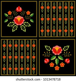 Polish folk pattern vector. Floral ethnic ornament. Slavic eastern european print. Patchwork flower design for boho blanket, bohemian interior textile, gypsy pillow case, embroidery, scarf fabric.