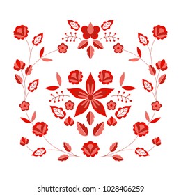 Polish folk pattern vector. Floral ethnic ornament. Slavic eastern european print. Red flower design for bohemian pillow case, fashion boho embroidery clothing, gypsy interior textile, silk scarf.