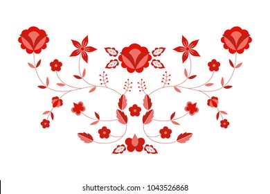 Polish folk pattern vector. Floral ethnic ornament. Slavic eastern european print. Red flower design for boho fashion embroidery neckline, rustic wedding card, bohemian interior textile, pillow case.