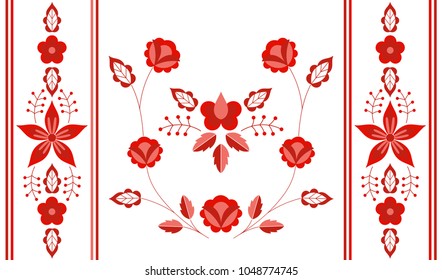 Polish folk pattern vector. Floral ethnic ornament. Slavic eastern european print. Red flower design for bolster pillow case, gypsy interior textile, boho blanket, bohemian rug, rustic wedding card.