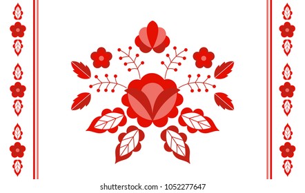 Polish folk pattern vector. Floral ethnic ornament. Slavic eastern european print. Red flower design for gypsy lumbar pillow case, interior textile, bohemian blanket, boho rug, rustic wedding card.