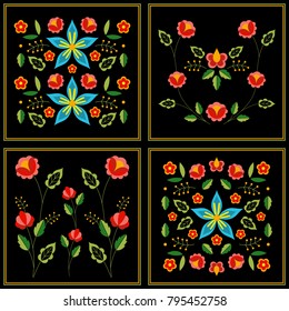 Polish folk pattern vector. Floral ethnic ornament. Slavic eastern european print. Patchwork flower design for bohemian blanket, gypsy interior textile, boho pillow case, fashion embroidery.