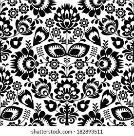 Polish folk seamless pattern in black and white