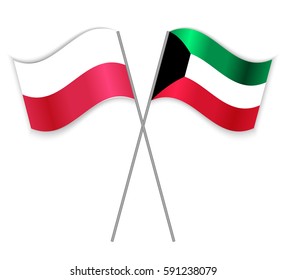 Polish and Kuwaiti crossed flags. Poland combined with Kuwait isolated on white. Language learning, international business or travel concept.