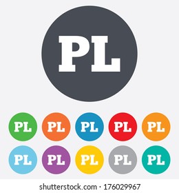 Polish language sign icon. PL translation symbol. Round colourful 11 buttons. Vector