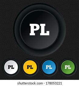 Polish language sign icon. PL translation symbol. Round colourful buttons on black texture. Vector
